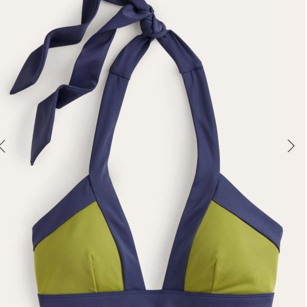 Boden Olive and Navy Halter Bikini Top